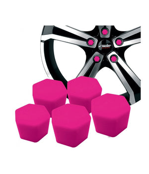 20 Copribulloni Copri Bulloni Dadi Silicone Fluorescenti Fucsia Cerchi Ruota         