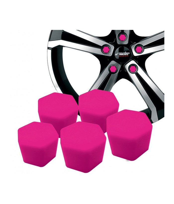 20 Copribulloni Copri Bulloni Dadi Silicone Fluorescenti Fucsia Cerchi Ruota         