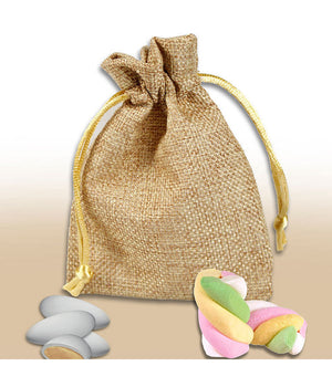 20 Sacchetti In Tessuto Juta Porta Confetti Marrone Bomboniera Festa 9x12 Cm         