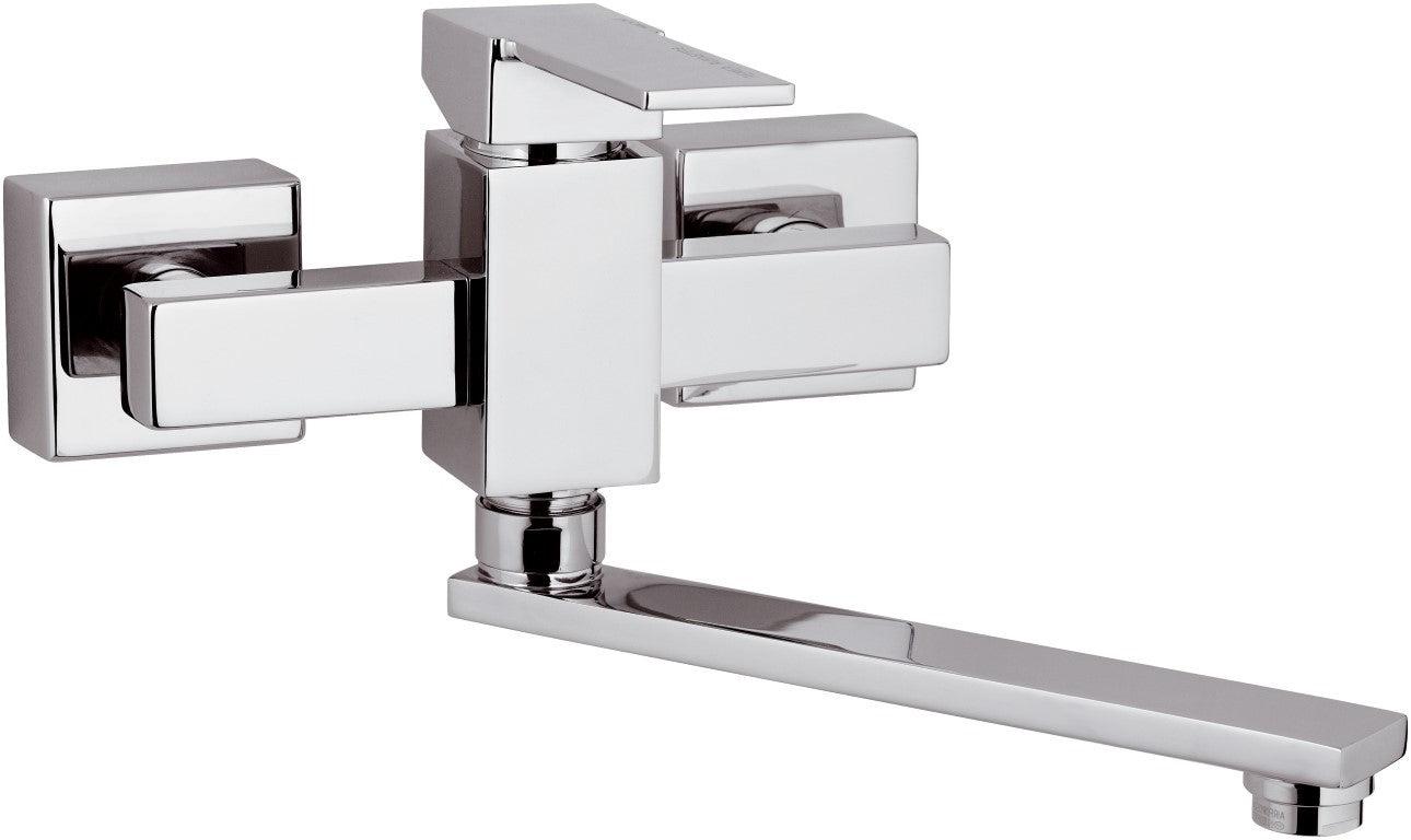 Rubinetto lavello o lavatoio a muro a bocca girevole squadrata - serie qubika