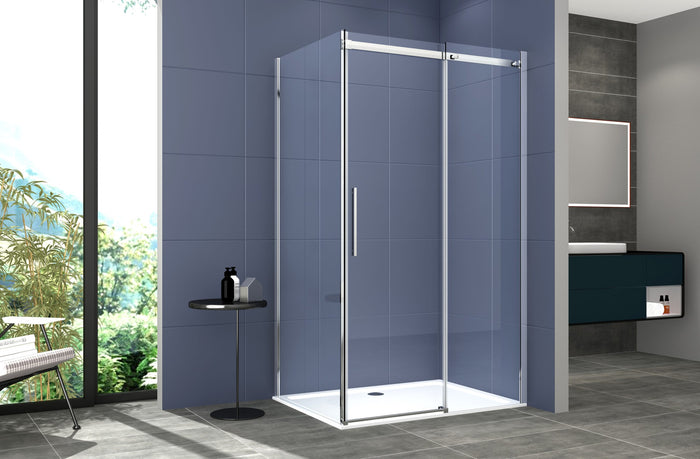 Box Doccia 2 lati 70x160 cm SENZA TELAIO H200 cm da 8mm: lato fisso + porta scorrevole FIORE