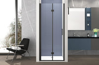 Box doccia 80 cm apertura a SOFFIETTO nicchia H200 cm cristallo 6mm profilo Nero Opaco LIAM