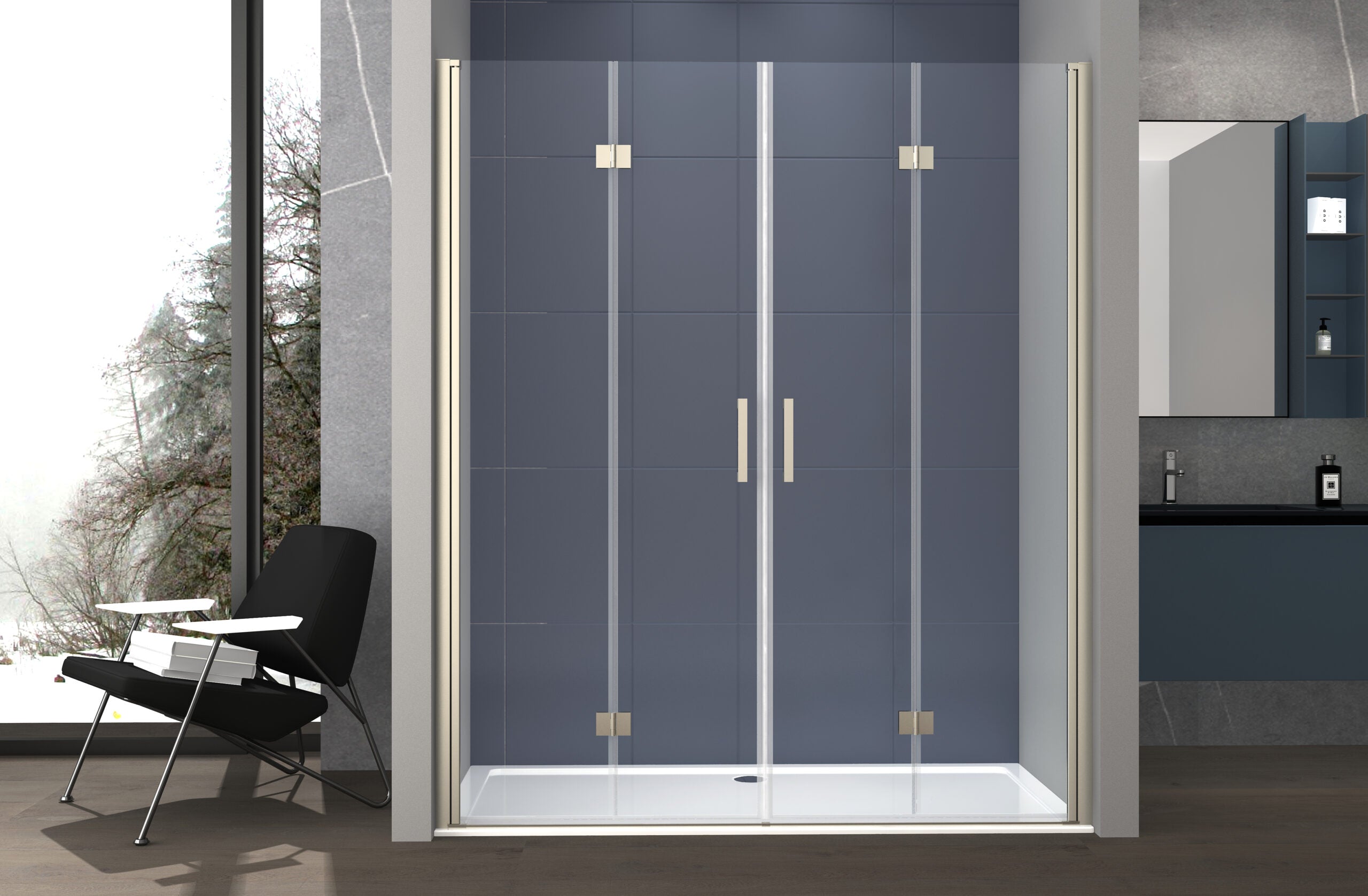 Box doccia nicchia 220 cm porta DUE BATTENTI SOFFIETTO H200 cm cristallo 6mm profilo SATINATO DINO