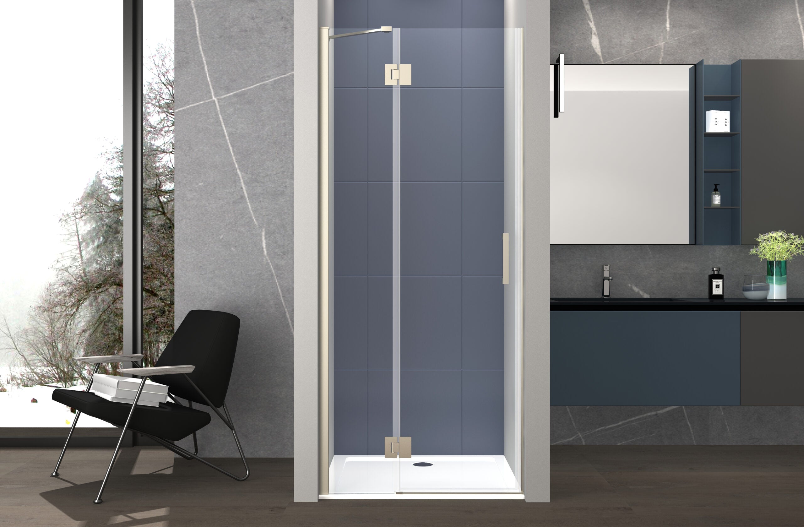 Box doccia 110 cm anta singola ad UN BATTENTE per nicchia H200 cm cristallo anticalcare trasparente 6mm profilo SATINATO