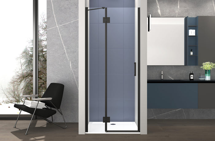 Box doccia 100 cm anta singola ad UN BATTENTE per nicchia H200 cm cristallo anticalcare trasparente 6mm profilo NERO OPA