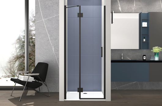 Box doccia 110 cm anta singola ad UN BATTENTE per nicchia H200 cm cristallo anticalcare trasparente 6mm profilo NERO OPA