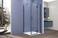 Box doccia 2 lati 70x110 cm fisso + porta un battente H200 cm cristallo 6mm profilo Nero Opaco PIPPO