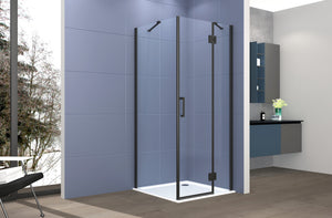 Box doccia 2 lati 90x70 cm fisso + porta un battente H200 cm cristallo 6mm profilo Nero Opaco PIPPO