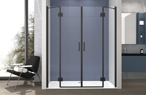 Nicchia Doccia 220 cm Saloon DOPPIO BATTENTE Cristallo Temperato 6mm Profilo NERO OPACO H200 cm LENA