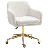 Sedia da Ufficio Girevole a 360° con Ruote, Altezza Regolabile, 60 x 61 x 79-88 cm, Crema