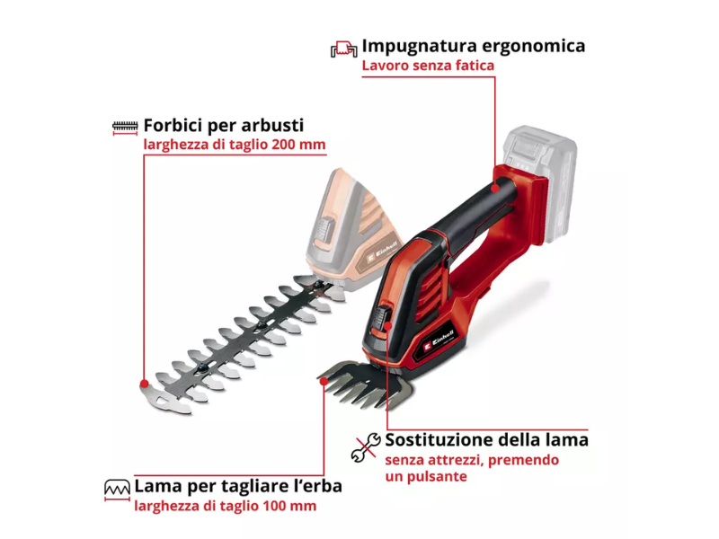 Tagliasiepi a batteria GE-CG 18/100 Li-Solo Einhell 18V no batteria e carica