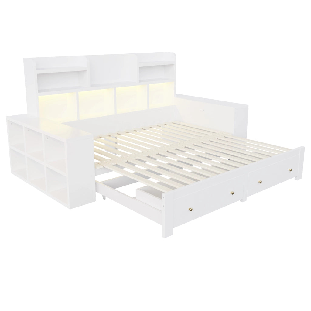 Divano letto estraibile 90x200 cm con contenitore; LED e presa bianco