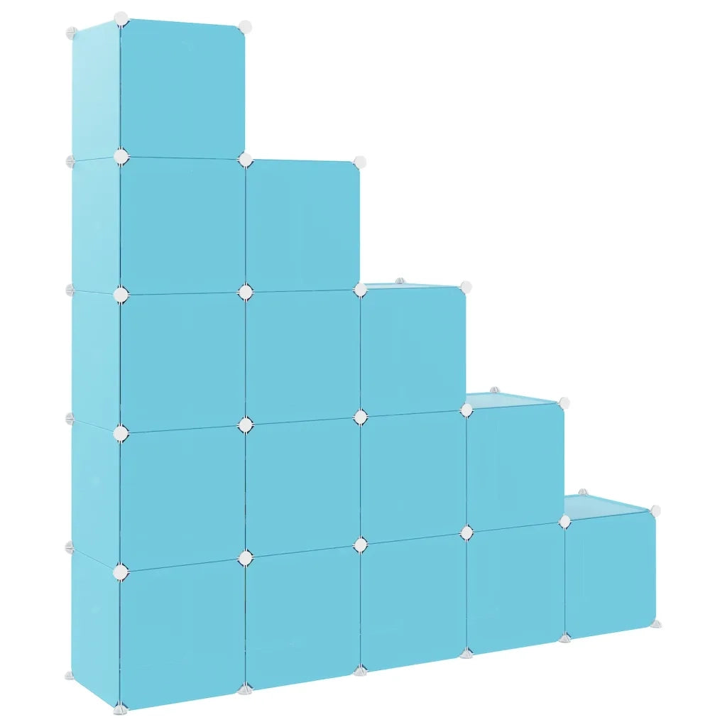 Scaffale Portaoggetti per Bambini con 15 Cubi Blu in PP CFW9691712