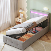 Letto bambino – 90x200 cm – LED contenitore idraulico testiera regolabile – velluto grigio