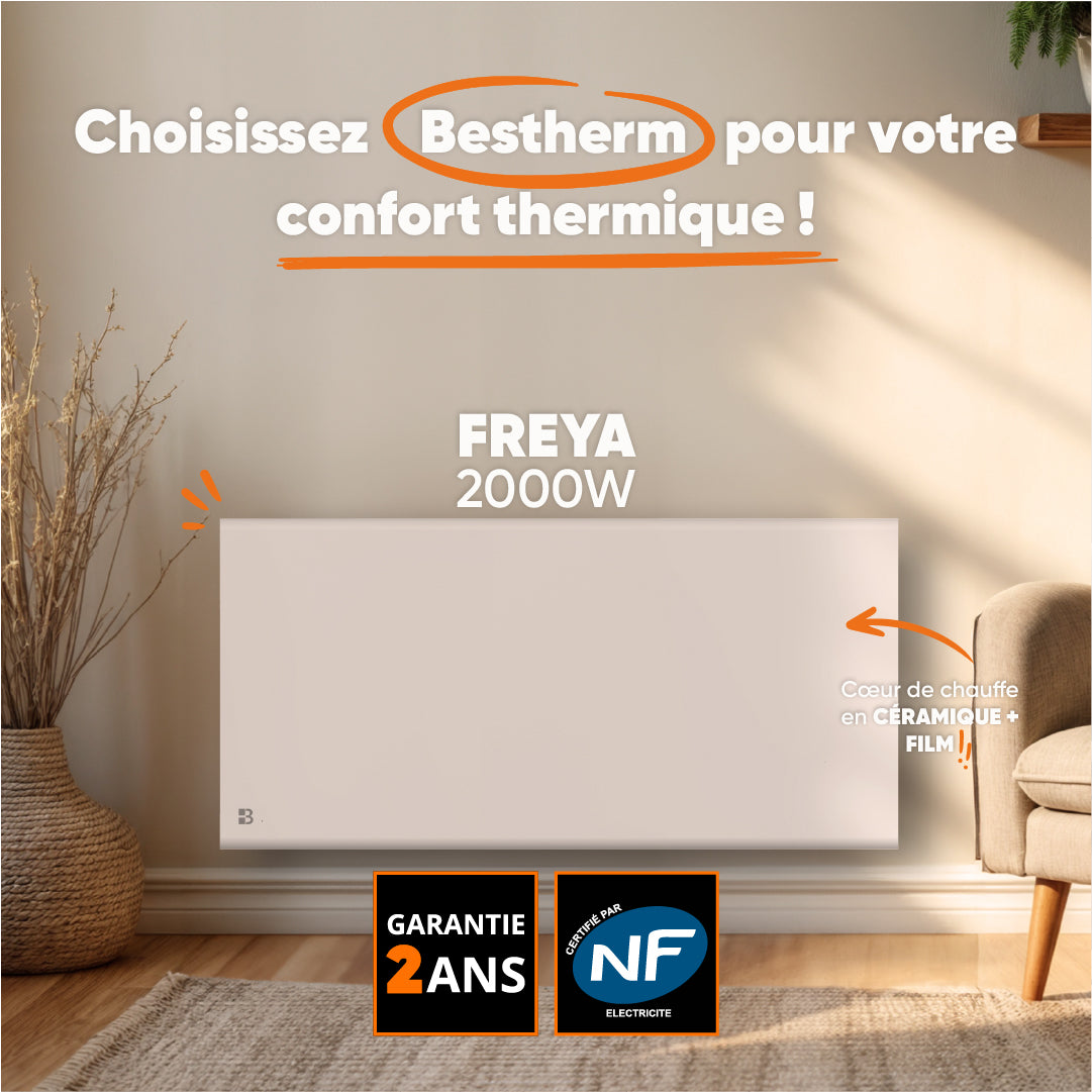 Radiatore elettrico fisso con inerzia a secco ceramica + pellicola 2000W FREYA orizzontale bianco