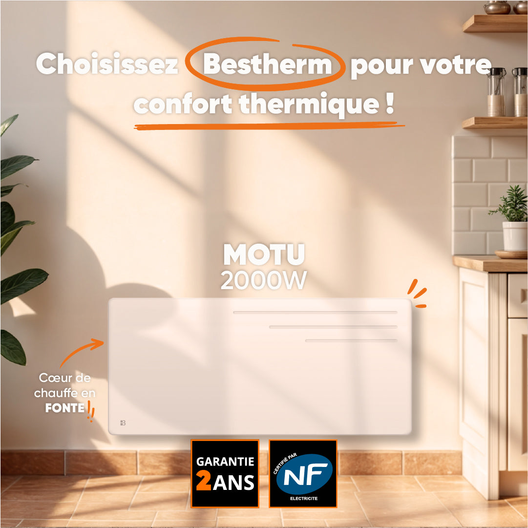 Radiatore elettrico fisso ad inerzia secca in ghisa 2000W MOTU orizzontale bianco