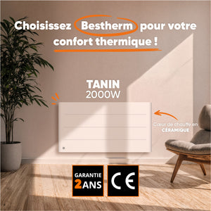 Radiatore elettrico fisso con inerzia secca ceramica 2000W TANIN orizzontale bianco