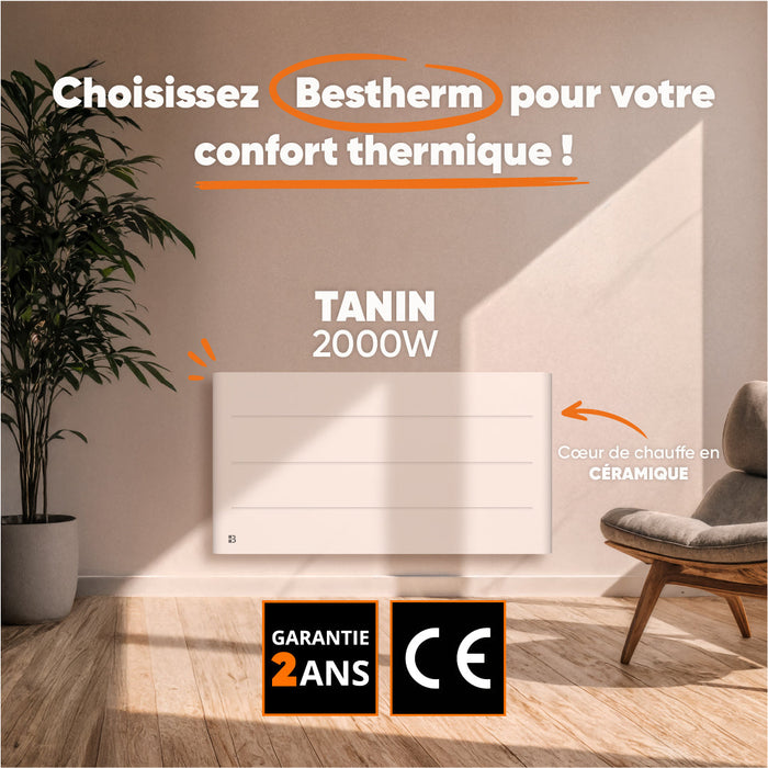 Radiatore elettrico fisso con inerzia secca ceramica 2000W TANIN orizzontale bianco