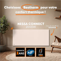 Radiatore elettrico fisso connesso WIFI con inerzia ceramica a secco 2000W NESSA CONNECT orizzontale bianco