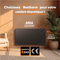Radiatore elettrico fisso ad inerzia secca ceramico 2000W ARIA orizzontale nero