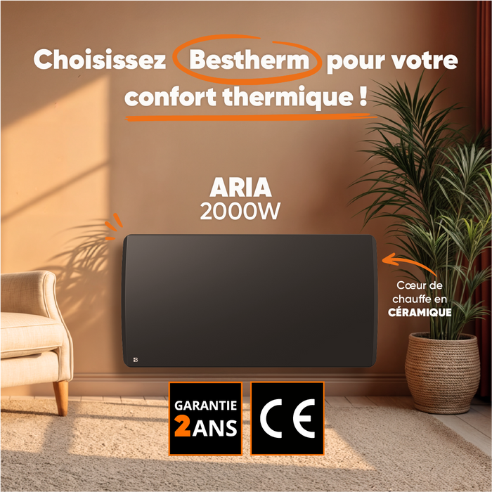 Radiatore elettrico fisso ad inerzia secca ceramico 2000W ARIA orizzontale nero