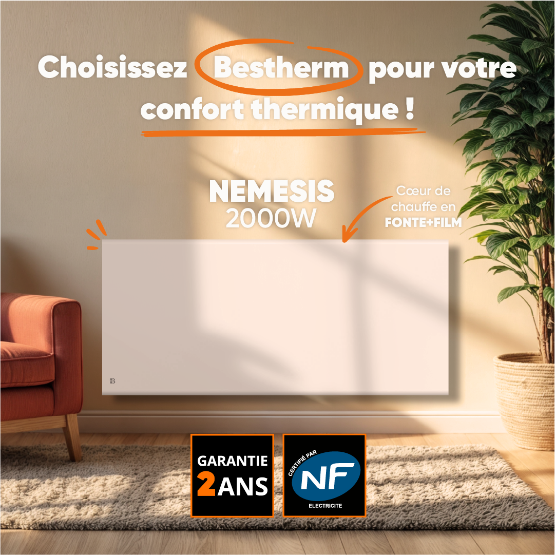 Radiatore elettrico fisso ad inerzia secca ghisa+pellicola 2000W NEMESIS orizzontale bianco