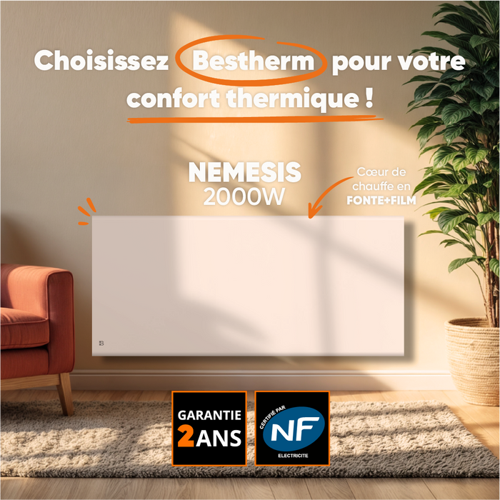Radiatore elettrico fisso ad inerzia secca ghisa+pellicola 2000W NEMESIS orizzontale bianco