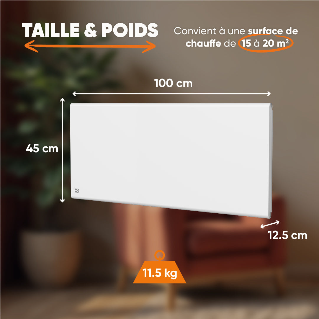 Radiatore elettrico fisso con inerzia a secco ceramica + pellicola 2000W FREYA orizzontale bianco