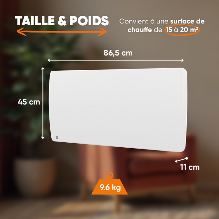 Radiatore elettrico fisso ad inerzia ceramica a secco 2000W ARIA orizzontale bianco