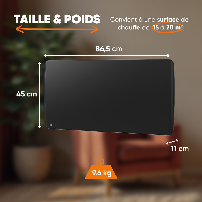 Radiatore elettrico fisso ad inerzia secca ceramico 2000W ARIA orizzontale nero