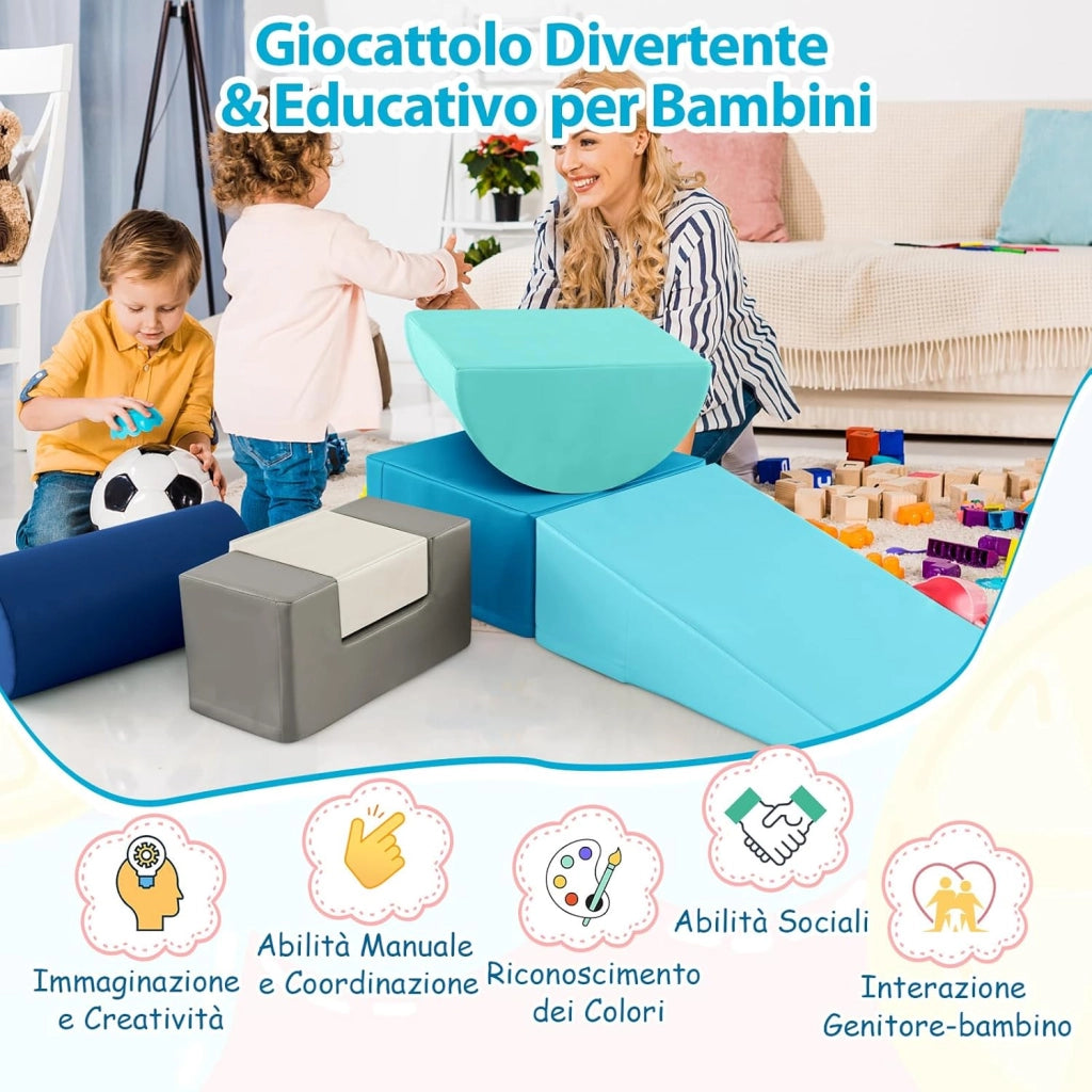 Set di 6 Blocchi per Bambini con Diverse Forme e Colori, Centro Attività Palestrina Giocattolo per Arrampicata e Strisciamento (Blu chiaro)