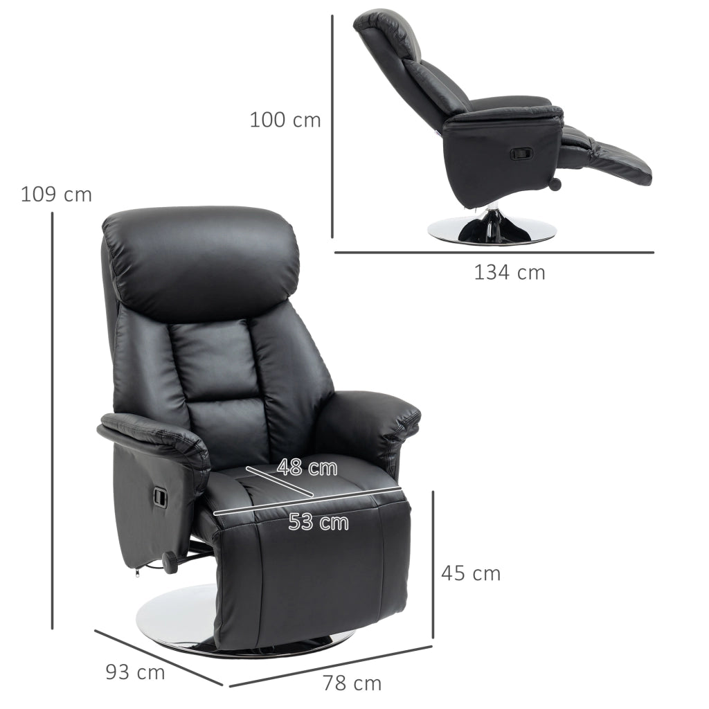 POLTRONA RELAX Girevole 360° 78x80x109 cm Pelle rigenerata Nera
