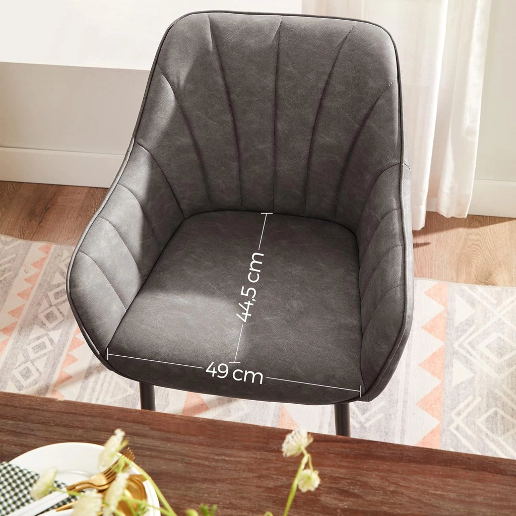 SONGMICS Poltroncina, Sedia da Pranzo, Sedia Imbottita, Fodera in Similpelle PU con Effetto Vintage, Gambe in Metallo, Portata 110 kg, Sala da Pranzo Salotto Camera, Grigio LDC079G01