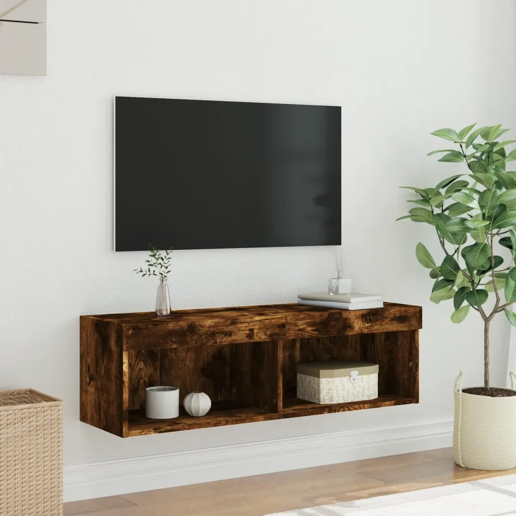 Mobile Porta TV con Luci LED-Credenza per TV Rovere Fumo 100x30x30 cm