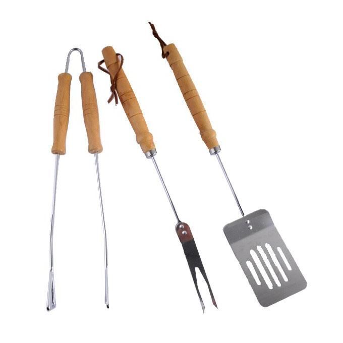 Lapillo Posate Barbecue Pezzi 3 manico legno - 00646