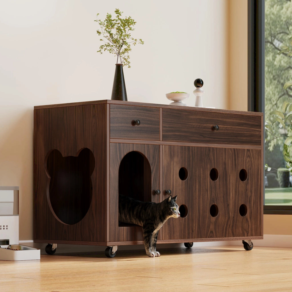 Mobile copriletteriera per gatti in MDF noce 100×45×66 cm