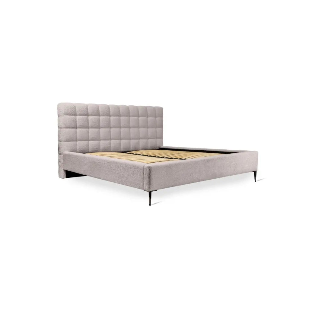 Letto MILLIO – Taupe – 180x200 cm – Tessuto chenille bouclé – Rete inclusa – Comfort da hotel 5 stelle
