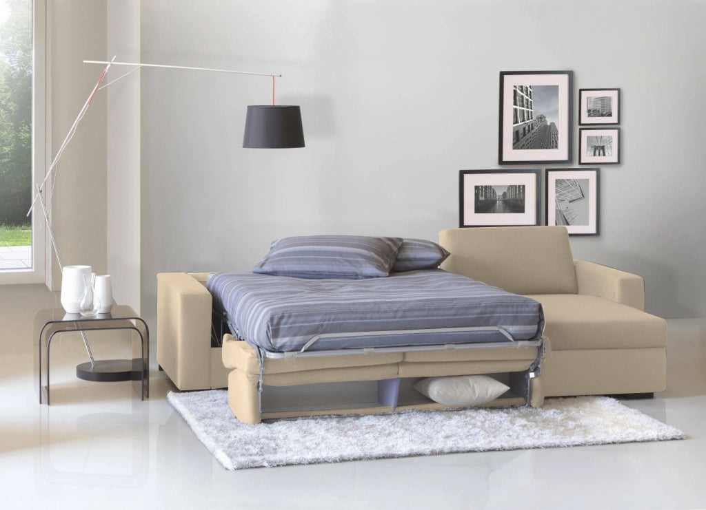 Allegria, Divano Letto con Penisola Sfoderabile Made in Italy, 260x95 cm Beige