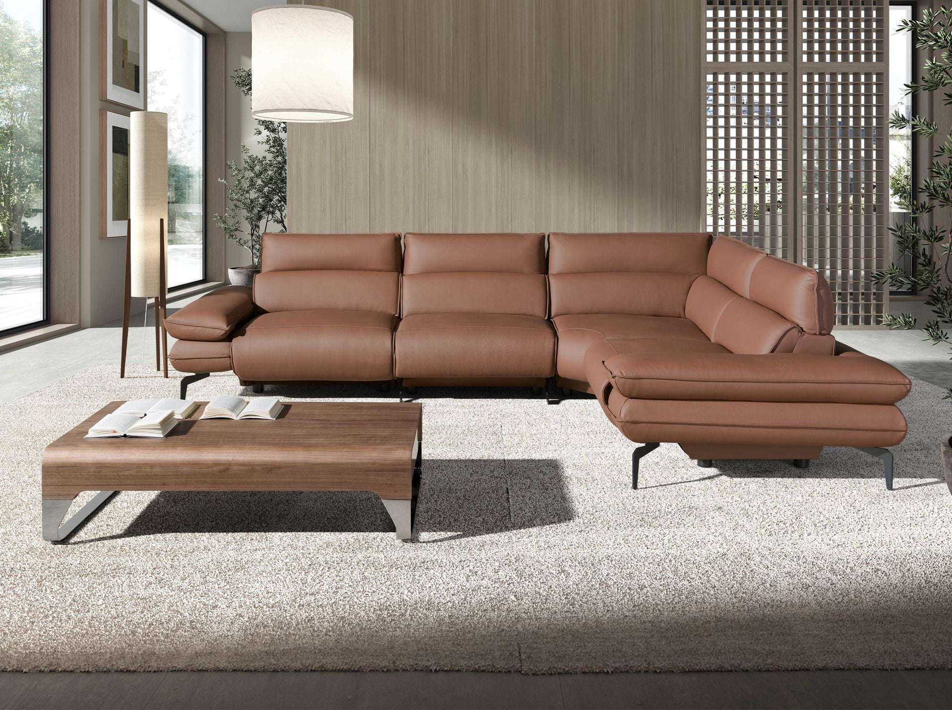 Tavolino rettangolare in noce e acciaio cromato