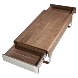 Tavolino rettangolare in noce e acciaio cromato