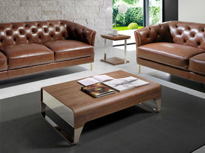 Tavolino rettangolare in noce e acciaio cromato