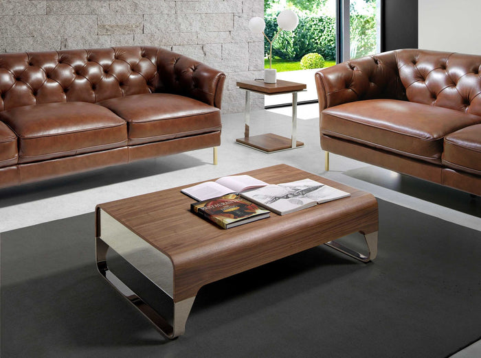 Tavolino rettangolare in noce e acciaio cromato