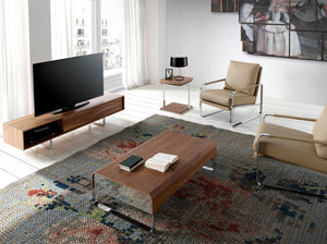 Tavolino rettangolare in noce e acciaio cromato