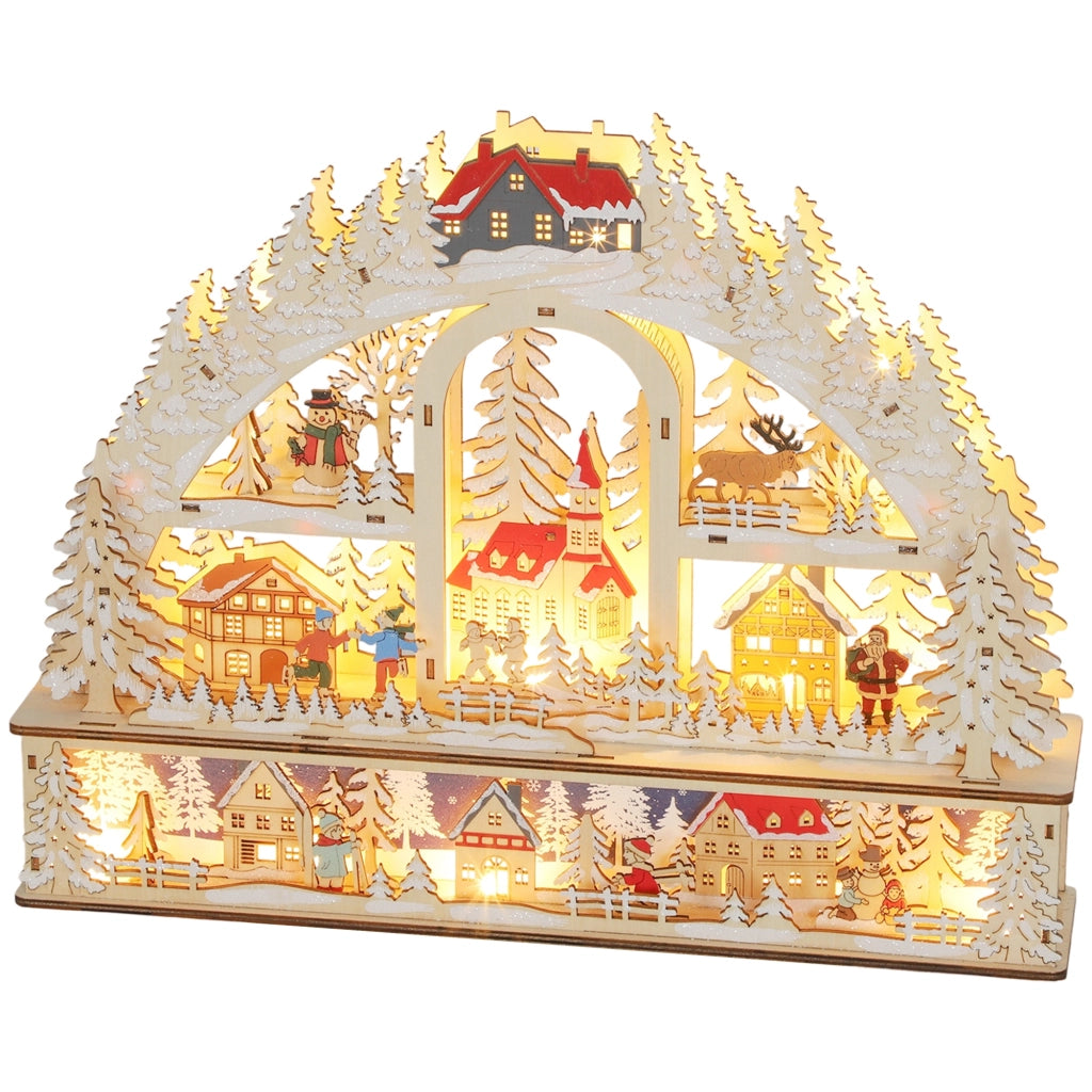 Villaggio di Natale ¨C zephmum ¨C con LED, in legno, 45x10x35 cm