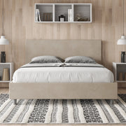 Letto imbottito Letto Matrimoniale alla Francese 150x210 cm Adele - Con rete,Microfibra,Sabbia
