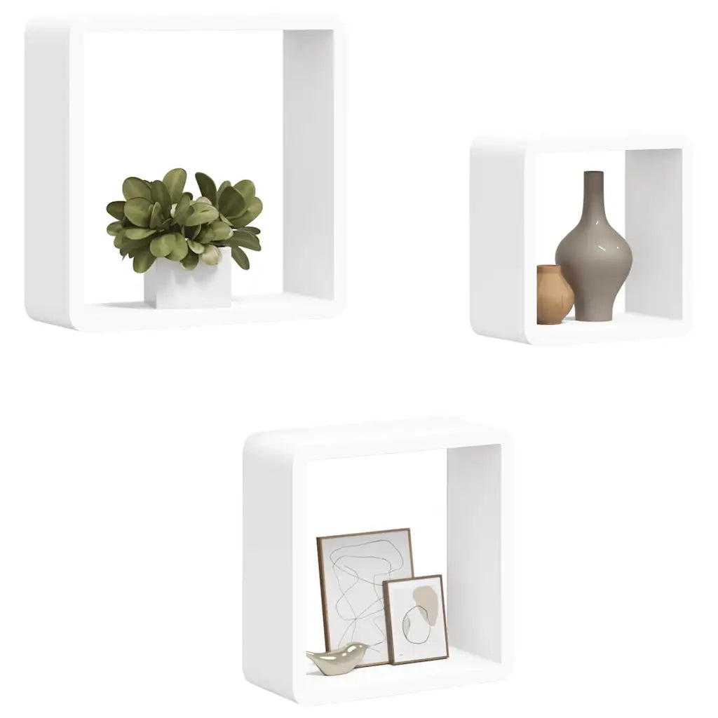 Mensole a Cubo da Parete 3 pz Bianche in MDF 323952