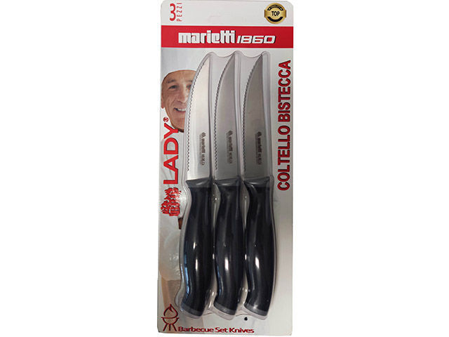 Marietti 1225tpb03n Confezione 3 Coltelli Bistecca Bbq 11cm Lady