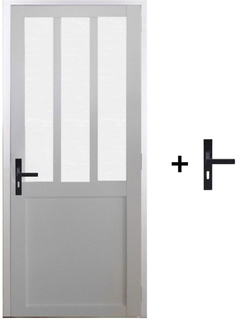 Blocco porta officina BIANCO vetro satinato H204 x L83 spingendo a destra Dimensioni tavolo + maniglia