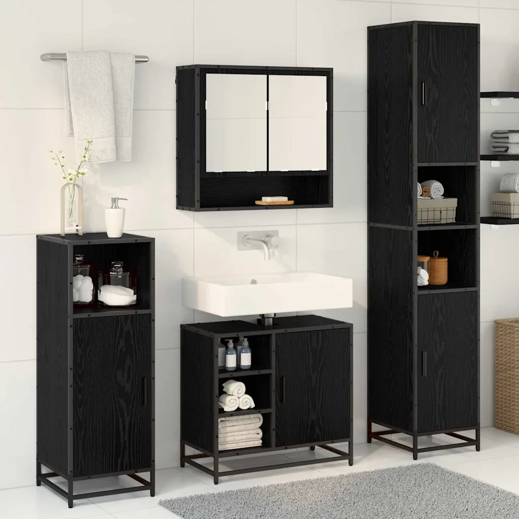 Set di mobili per il bagno 4 pcs Rovere Nero Legno multistrato