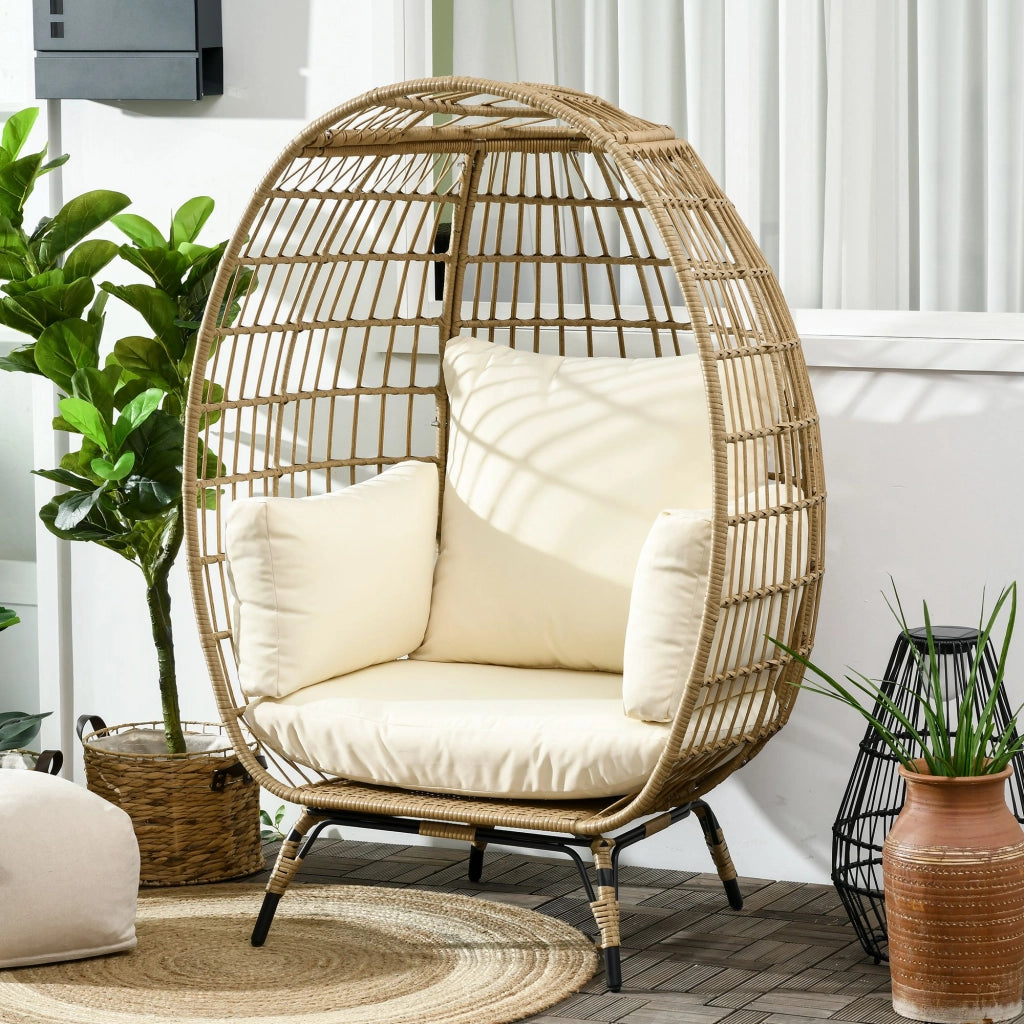 Sedia in Rattan con Cuscino ¨C Zephmum ¨C Khaki/Beige, Struttura in Alluminio, 105x90x148 cm